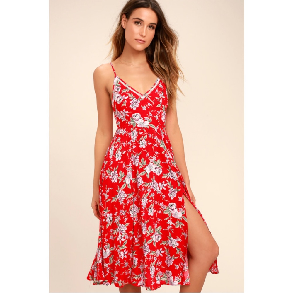Lulus Esperanza Floral Print Midi Dress